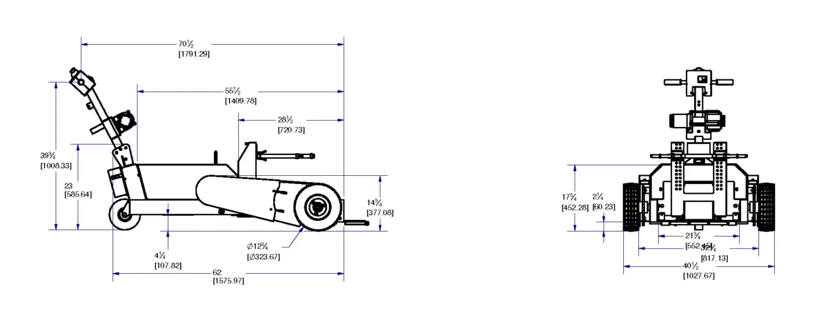 AircraftCaddy 4K and 8K aircraft tug, dimension drawing