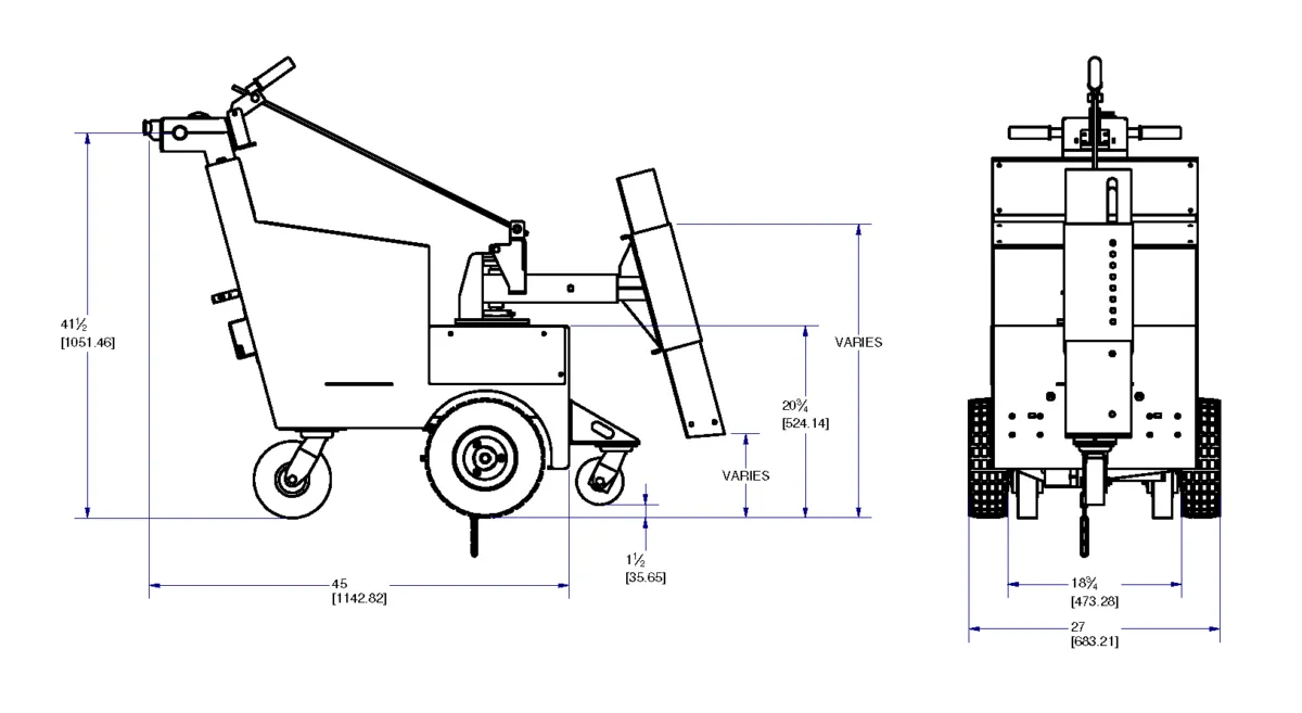 CartCaddy5W electric cart pusher, dimension drawing