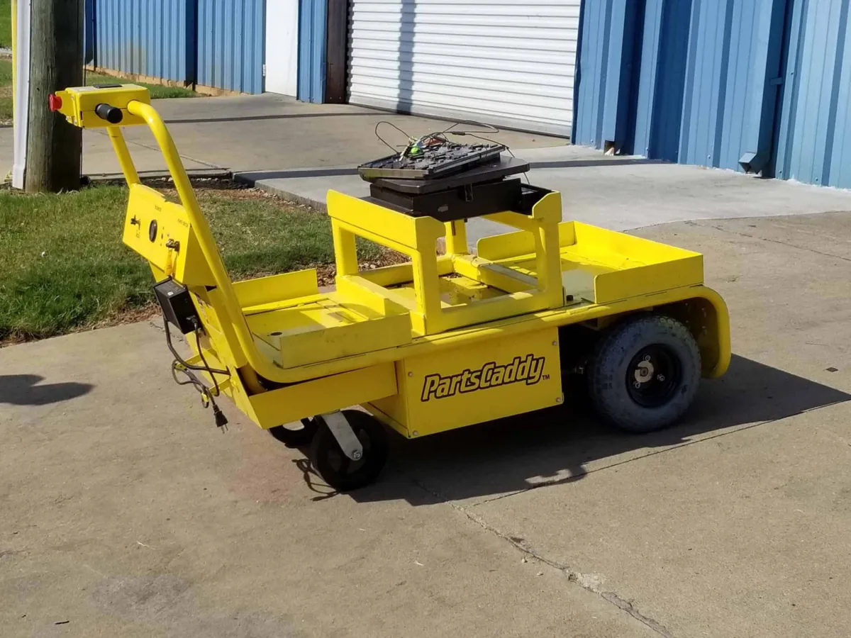 PartsCaddy electric platform cart with a custom bed